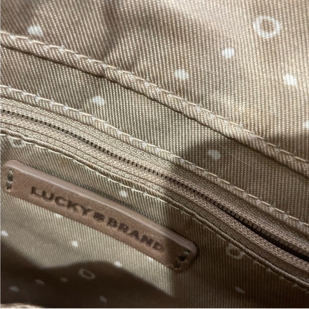 Lucky Brand Leather Crossbody Bag Taupe O Ring Tassel Boho Flap - Picture 6 of 13